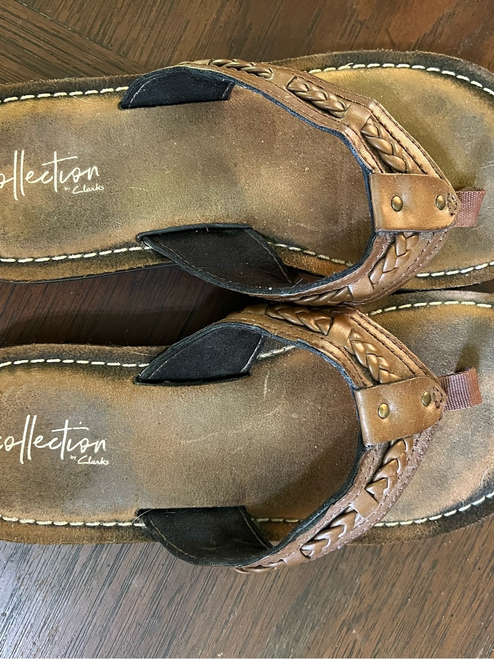 Clarks Collection Braided Rustic Brown‎ Fenner Thong Flip Flop Sandal Girl’s 3.5